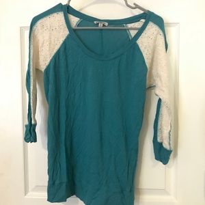 Teal shirt with crochet details!